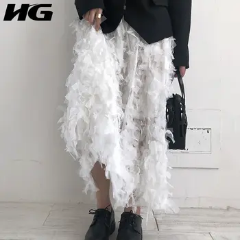 

HG White Lace Skirts Womens A-line High Waist Summer 2020 Mid-length Skirt Fashion Elastic Waist Minority Elegant Wild XJ4309