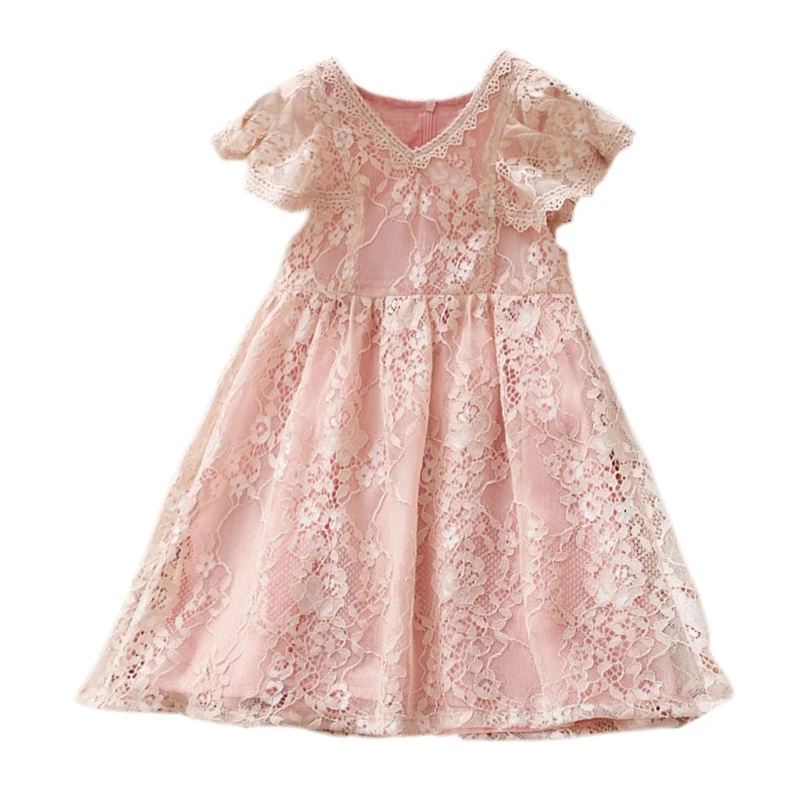 

Baby Girl Dress New Summer Girls Clothes Lace Flower Fly Sleeve V-Neck Dress Princess Baby Girl Dresses Party Travel Holiday C