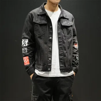 

Korean Clothes Spring Denim Jacket Men Casual Loose Print Jeans Jacket Men Plus Size M-5XL Japanese Style Jeans Coat Men