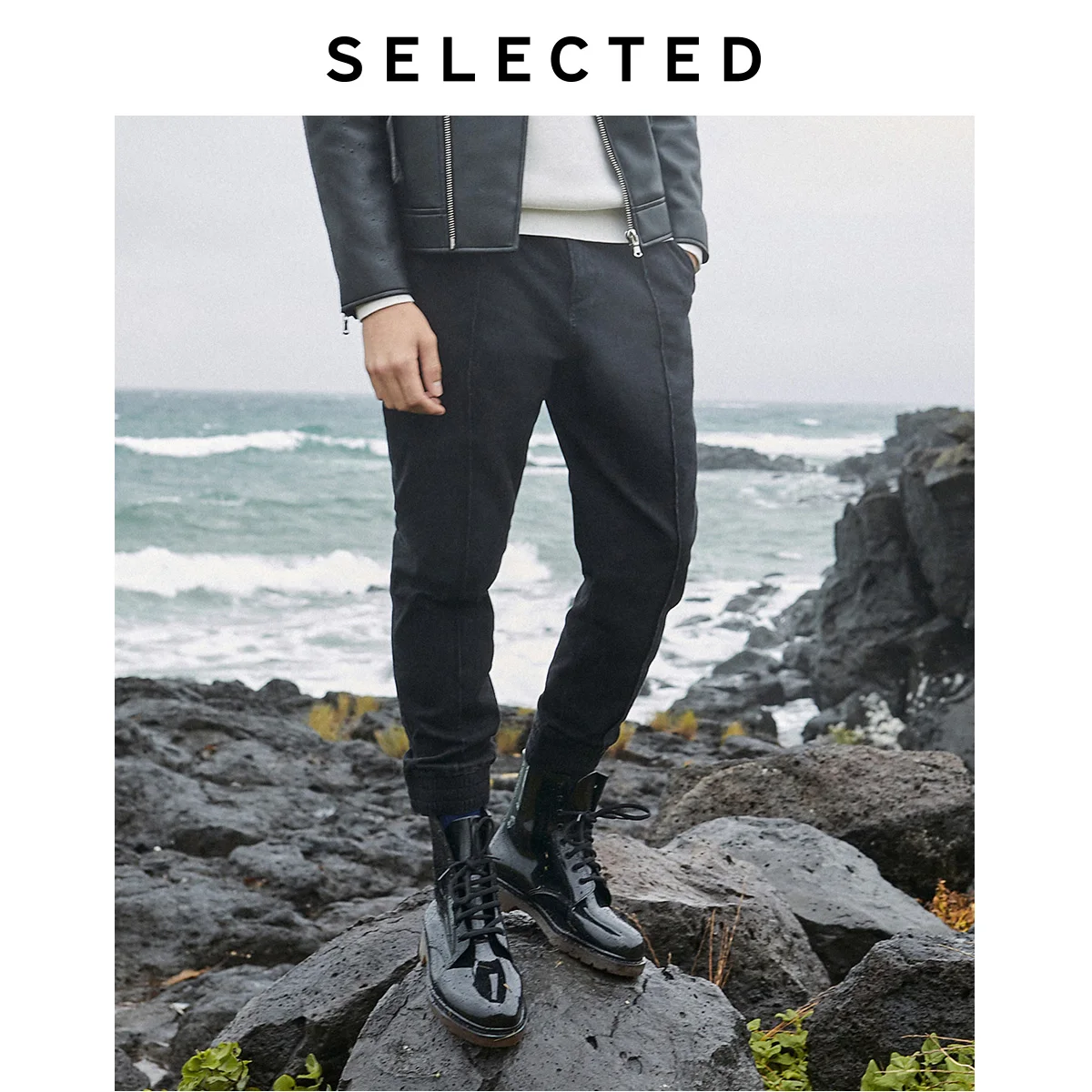 BLACK DENIM Отборные мужские легкие Стрейчевые черные джинсы с завязками на лодыжке LAB | 419432512 - Цвет: BLACK DENIM