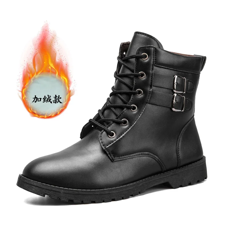 Botas hombre/черные теплые зимние мужские ботинки; кожаные ботильоны; Мужская защитная обувь; мужские зимние ботинки на меху в стиле милитари; Zapatos De Hombre VII - Цвет: Черный