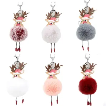 

Christmas Plush Key Chain Reindeer Pendant Cute Lovely Rein Deer with Pluffy Ball Keychain Ornament Handbag Decor Holiday