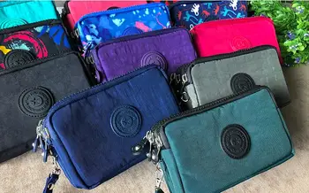 

2020 women new Korean canvas clutch fabric coin purse female three-layer zipper mobile phone key bag card coin bag medium