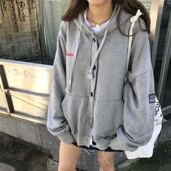 

Women Autumn Jacket Coat Casual Winter Hooded Sweatshirt Cardigan Cute Embroidered Plus Velvet Loose Hoody