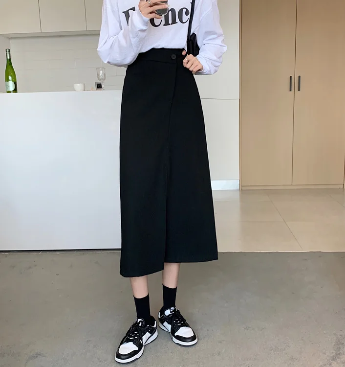 black pencil skirt Alien Kitty 2022 Spring Summer Elegant Women Straight Long Skirt Split High Waist Femme Plus Size Mujer Slim Solid Vintage lululemon skirt