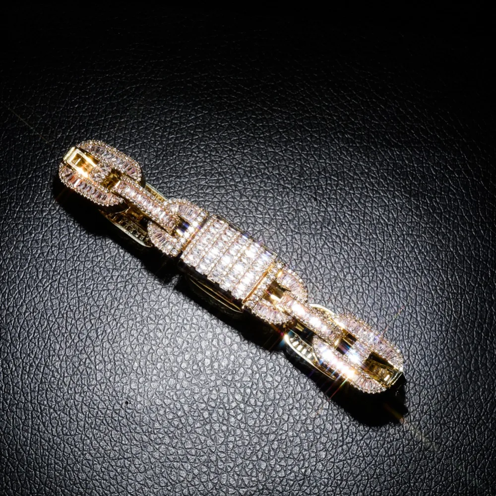 Banhado a Gelo para Fora Topgrillz Miami Grande Caixa Fecho Cubana Link Pulseira Charme Ouro Prata Baguette Zircon Masculino Hip Hop Jóias 14mm 16 link pulseira charme ouro prata banhado a