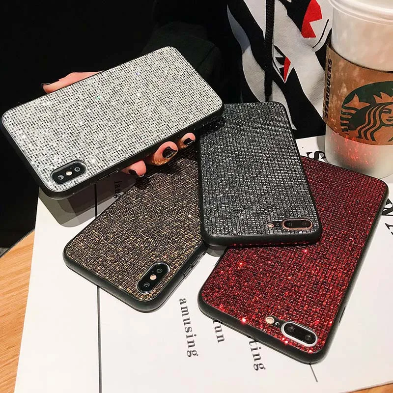 Однотонный чехол для телефона iphone xr x xsmax xs 7 TPU flash drill apple coque 8 6 6s plus мягкий модный