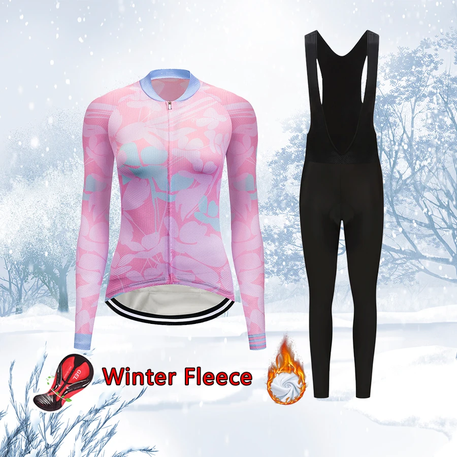 2022 Pink Cycling Jersey Women Set Winter Thermal Fleece Bike Clothes Female Bicycle Clothing Sport Suit Mtb Dress Body Uniform | Спорт и