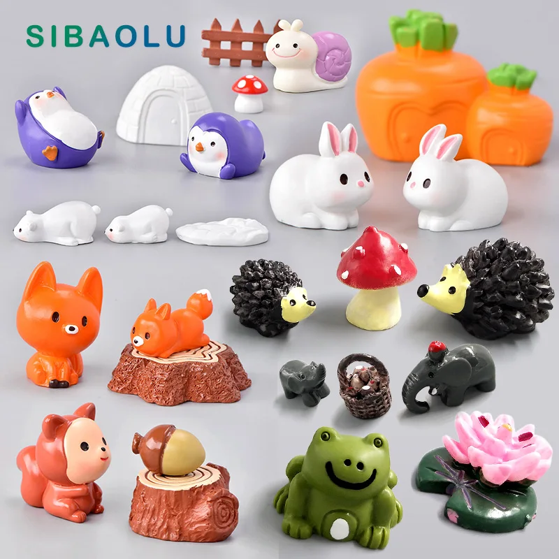 Ornament crafts elephant cow pig frog duck hedgehog turtle dog cat figurines resin for fairy garden