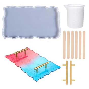 

Silicone Tray Mold DIY Tools,Epoxy Resin Tray Mold Craft Mold with Handle,Volume Cup for Making Artificial Agate Tray