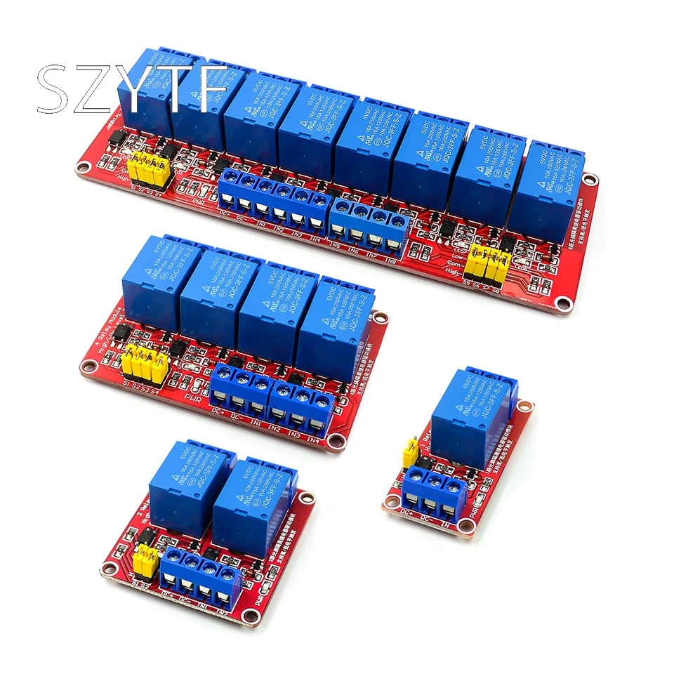 1/2/4/8 channel 5V relay module opto isolated high and low trigger board microcontroller red|Integrated Circuits| - AliExpress