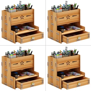 

Wooden Storage Box Bookends Multifunctional Desktop Rack Office Organizer L5