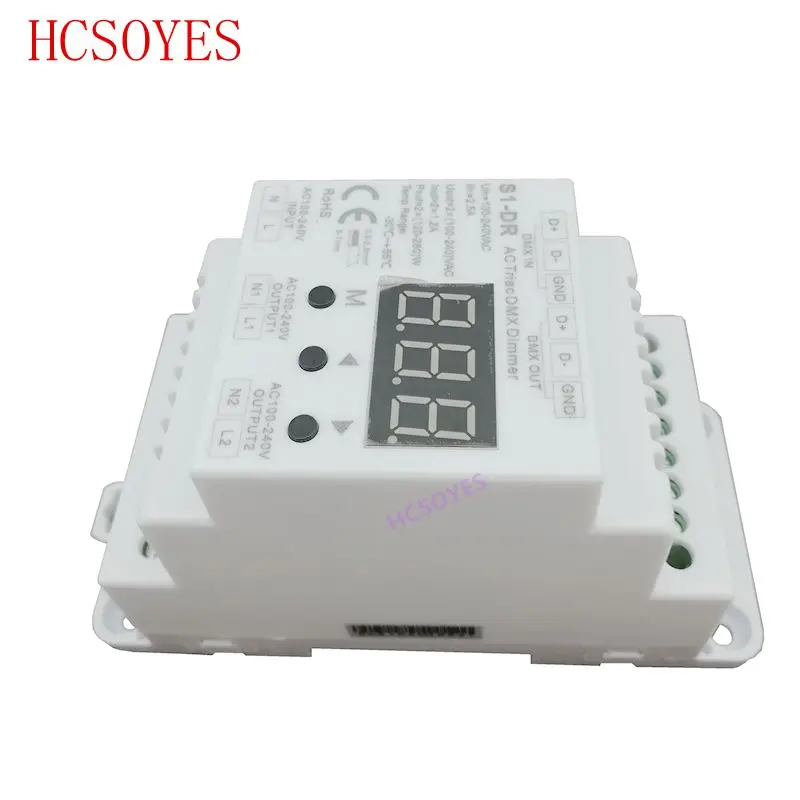 S1 DR AC100V 240V DIN rail 2 канальный 2CH AC Triac DMX диммер двухканальный выход кремниевый DMX512