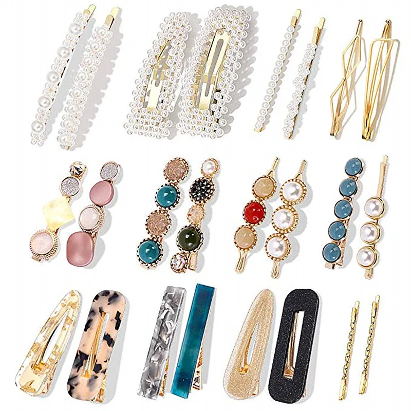 Grampos de Cabelo Moda Estilo Coreano Pérolas Barrettes Doce Artificial Macaron Acrílico Resina 24 Pcs Mod. 111988