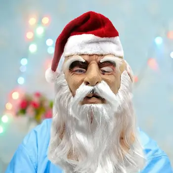 

New Unisex Adult Christmas Santa Claus Mask Santa Suit Hat Natural Latex Merry Christmas Face Cover Hood