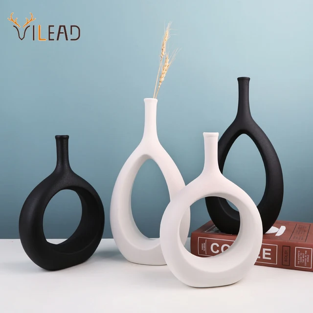 VILEAD Ceramic Hollow Out Flower Vase Figurines Nordic Modern Planter Pots Living Room Desktop Interior Decorative Decorations 1