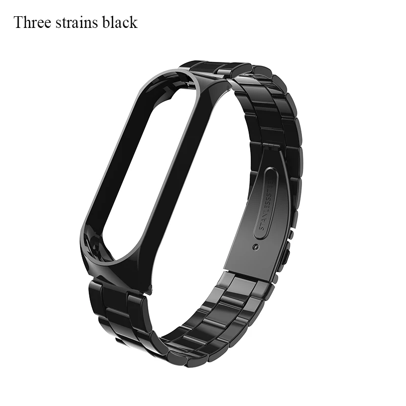Three strains black BOORUI mi Band 4 ремешок металлический Безвинтовой браслет из нержавеющей стали mi band 3 ремешок для Xiaomi mi Band 3 4 Pulseira band Замена - Цвет: Three strains black