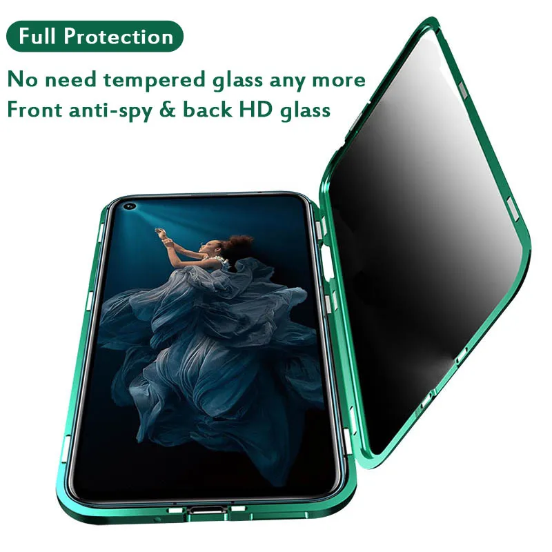 Прочный Магнитный чехол для Huawei Honor 20 + защита конфиденциальности стеклянный с