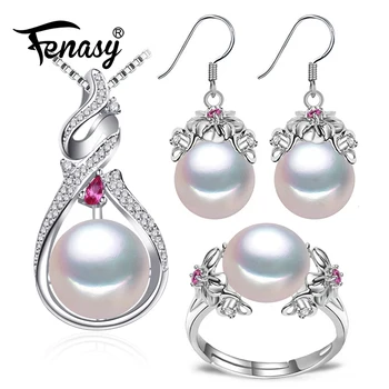 

FENASY 925 Sterling Silver Jewelry Sets Natural Pearl Earrings Bohemian Flower Stud Earrings Ruby Pendant Necklaces For Women