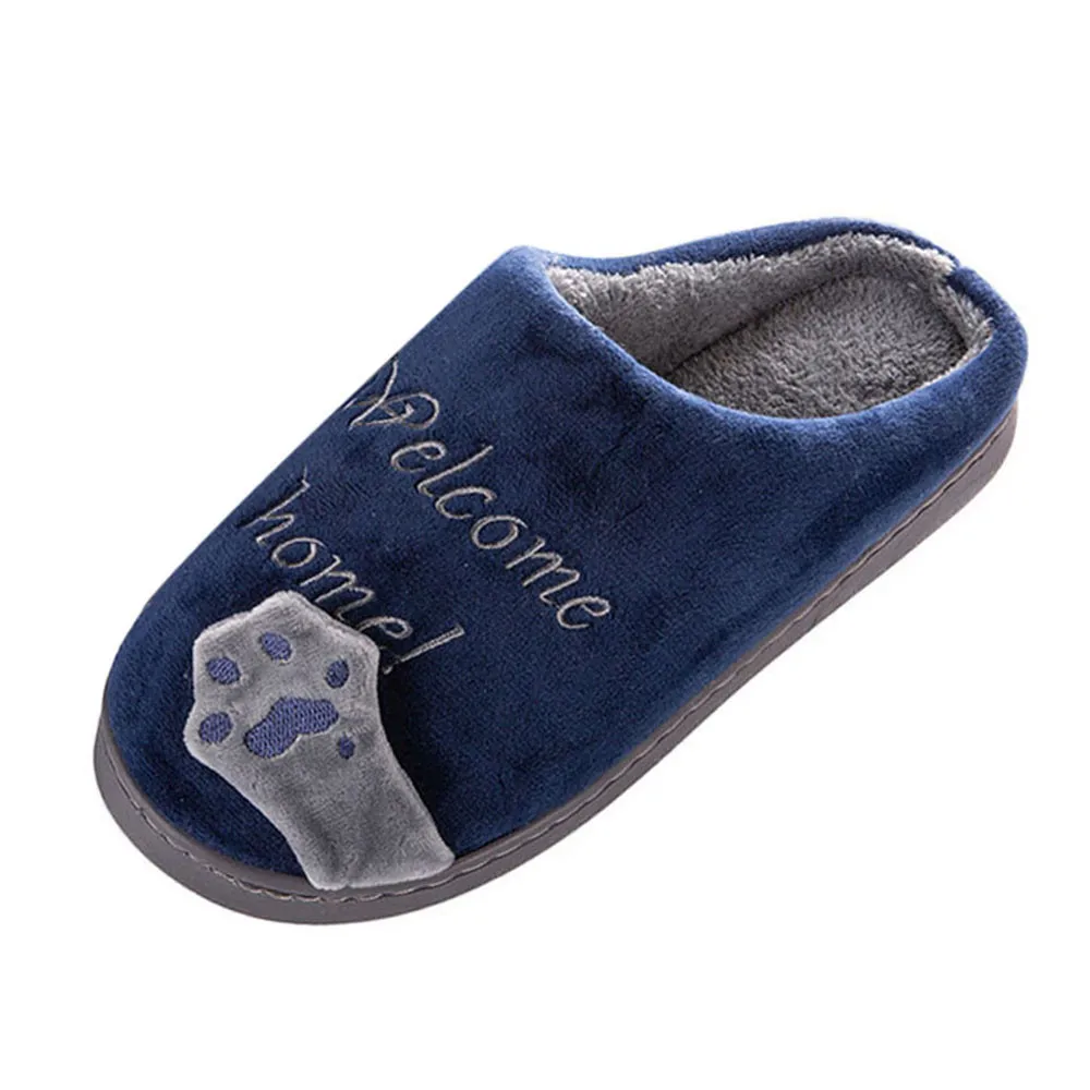 Navy 20# г. Новые женские зимние домашние тапочки для влюбленных пар Нескользящие мягкие домашние зимние теплые домашние тапочки с рисунком кота - Цвет: Navy