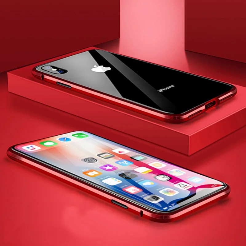 360 ° полный корпус прозрачный Передний+ задний Чехол из закаленного стекла для iPhone 11 Pro Max XR XS 8 Plus Магнитный чехол для телефона для iPhone 11 - Цвет: red