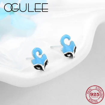

Cute fox Animal Earrings Authentic 925 Sterling Silver Blue Stud Earrings Fashion women Accessories High Quality Fine Jewelry