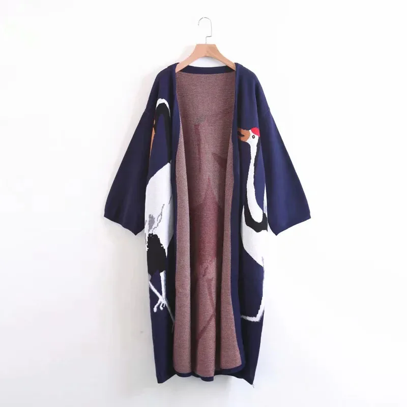 Women Kimono Knitted Long Cardigan Coat Autumn