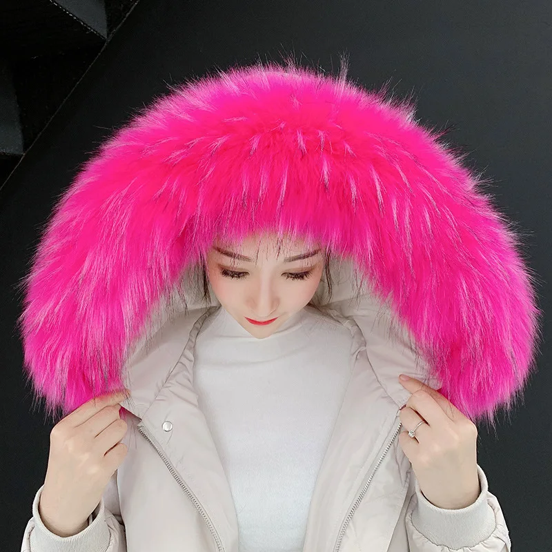 Rose red with black Qearlstar Новое поступление женский шарф высокое качество воротник из искусственного меха супер роскошный большой мужской Детский меховой Декор Scraves Wraves YT33 - Цвет: Rose red with black