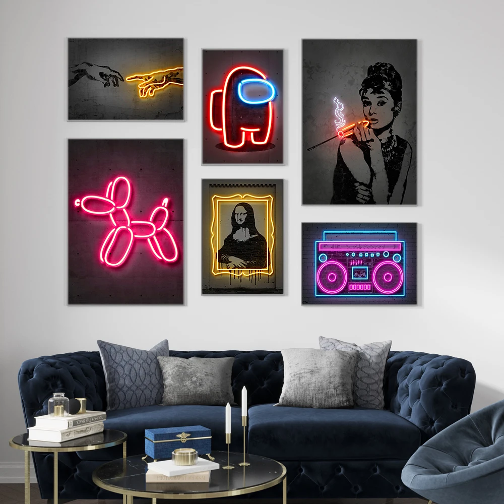 

Retro Neon Street Graffiti Posters Creation Wall Art Nordic Style Canvas Painting Print Balloon Dog Pictures Bar Room Home Decor