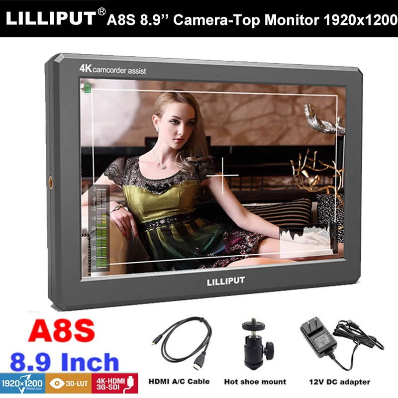 Lilliput A8s 8,9 "Top-Kamera-Monitor SDI 8bit 4K 1920x1200 HDMI für DSLR-Kamera 
