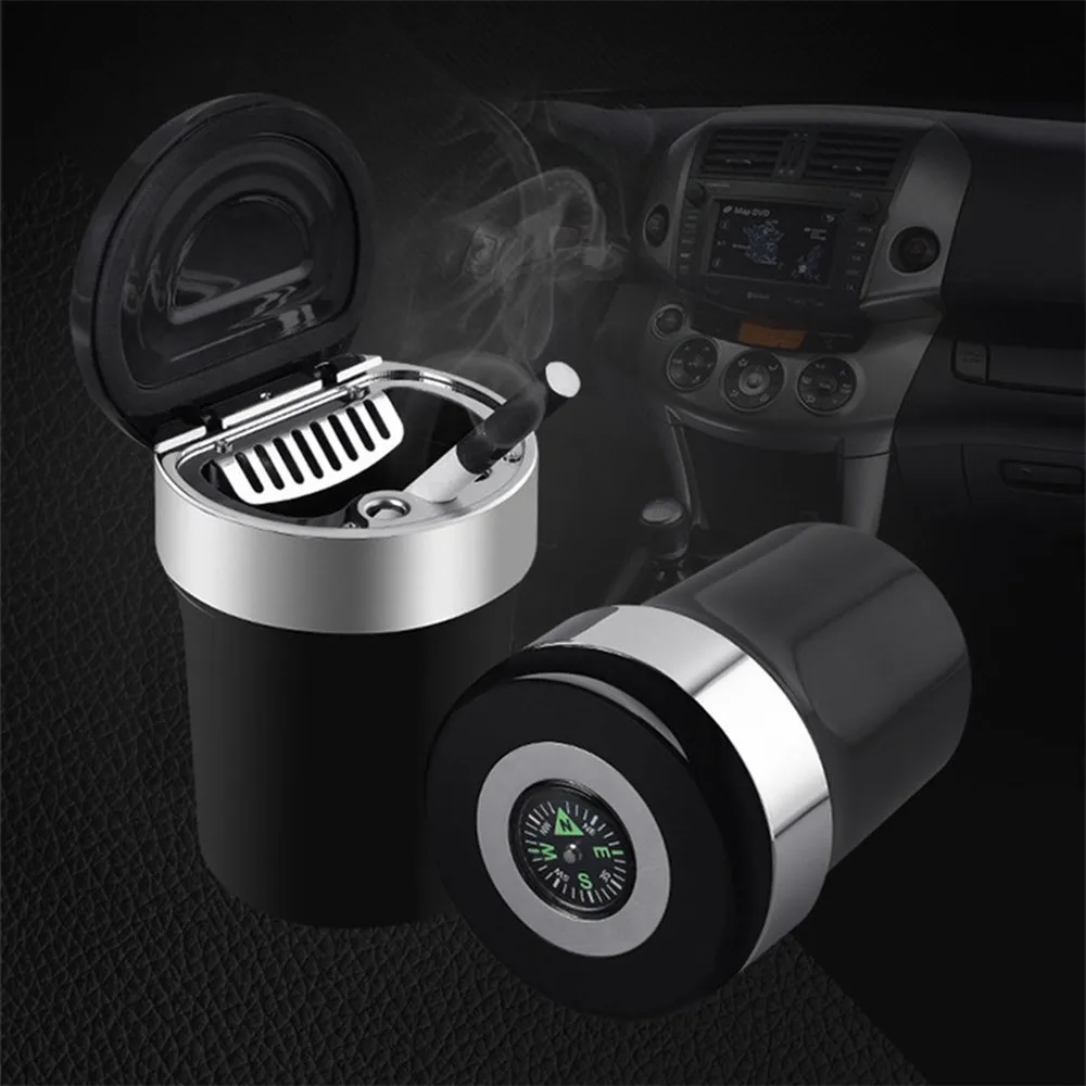 

Car Interior Accessories Stainless Steel Compass Ashtray Holder With Led Multifunctional Auto Supplies