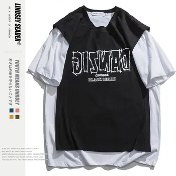 

Lindsey Seader Mens Fake Two Piece T Shirt Letters Retro 2020 New T-Shirt Streetwear Harajuku High Street Tshirt Summer Tee Tops
