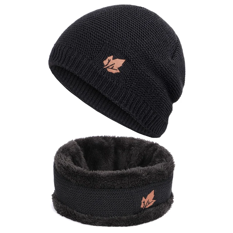 Набор шапки и шарфа для мужчин и женщин, унисекс, зимняя шапочка, теплые вязаные шапки с черепом, флисовая подкладка, теплая зимняя шапка и шарф - Цвет: B