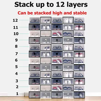 

12pcs Transparent Shoe Box Dustproof Storage Box Stackable Combination Shoe cabinet Clamshell Shoe Organizer Shoe Rack