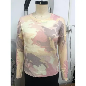 

Women Sweaters 2020 Spring New Round Neck Camouflage Print Cashmere Sweater