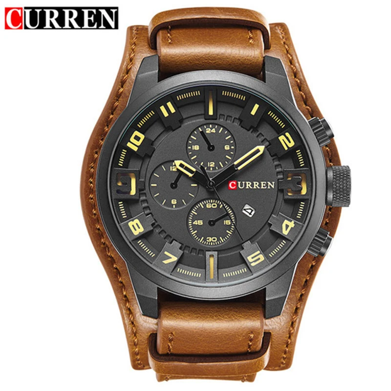 brown black CURREN Мужские s часы лучший бренд класса люкс Модные Повседневные Спортивные кварцевые часы мужские армейские наручные часы Мужские часы Relogio Masculino - Цвет: brown black