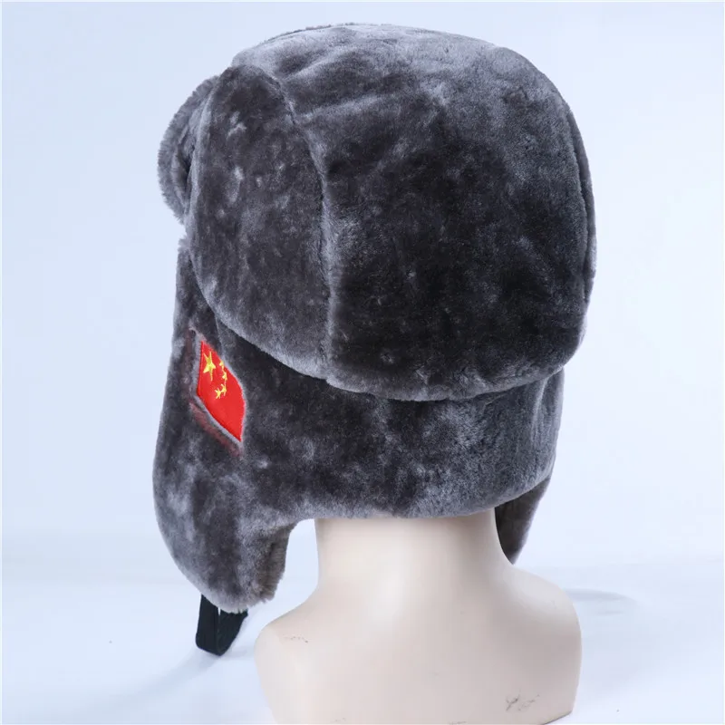 Soviet Union Badge Pilot Warm Hat Artificial Rabbit Fur Outdoor Earmuffs Hat Full Fur Cold-Proof Lumberjack Wind-Proof Cap best men's bomber hats