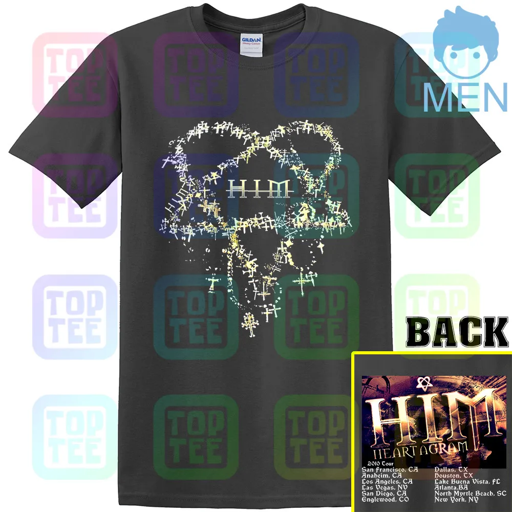 MEN-DARK GRAY Его адское величество он Heartagram взрослый маленький футболка 2010 Tour Ville Valo - Цвет: MEN-DARK GRAY