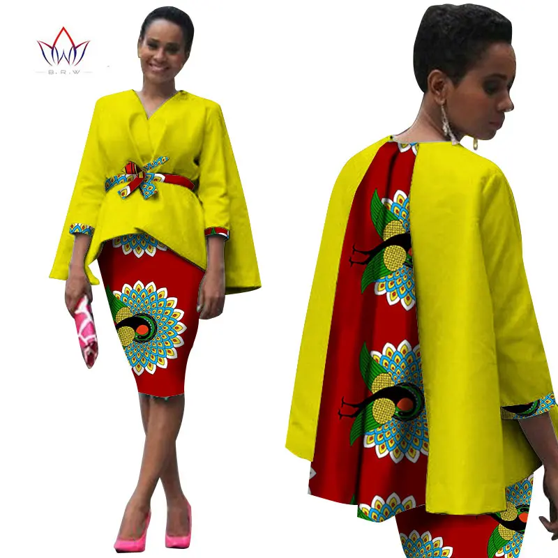 Африканский стиль, женская африканская одежда, комплект из двух предметов, платье, костюм для женщин, топы, куртка и юбка с принтом, Bazin Riche, одежда WY809 - Цвет: 5