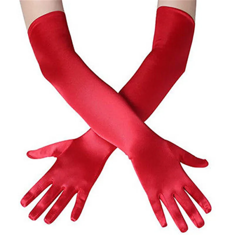 Fashion Stretch White Glove Long Gloves Black Red Elbow Length Women Dance Party Gloves Full Finger Guantes Boda