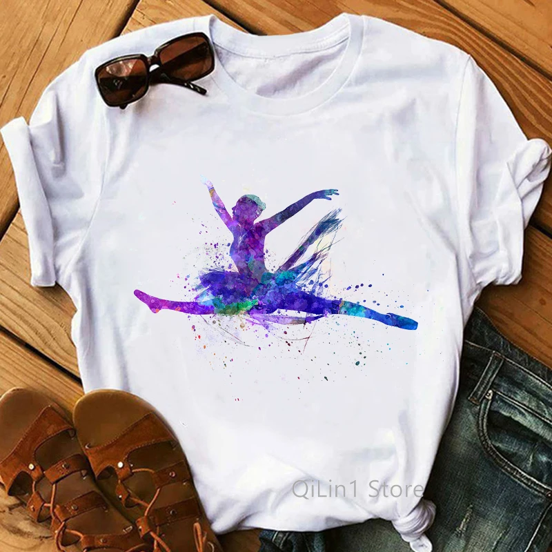 

Woman Ballet Dancer Watercolor Aesthetic Print T Shirt Female Streetwear Tshirt Funny Graphic Harajuku Casual Lady Clothes