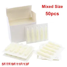 Горячая 50 шт татуировки смешанные Типсы стерильные Ассорти пластиковые одноразовые Типсы татуировки белые насадки трубки с 5/7/9/11/13FT