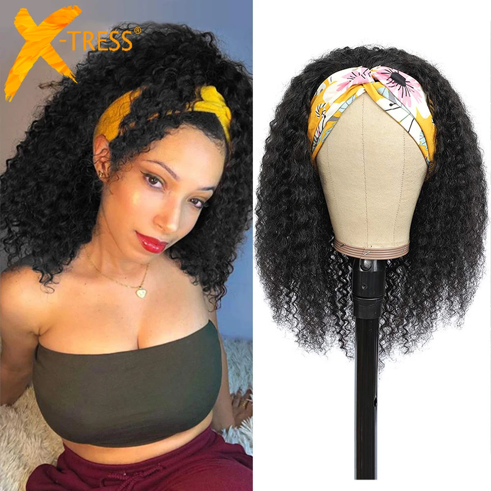 Headband Wig Hair-Wigs Color-Machine Curly Jerry Black Synthetic X-TRESS Medium-Length