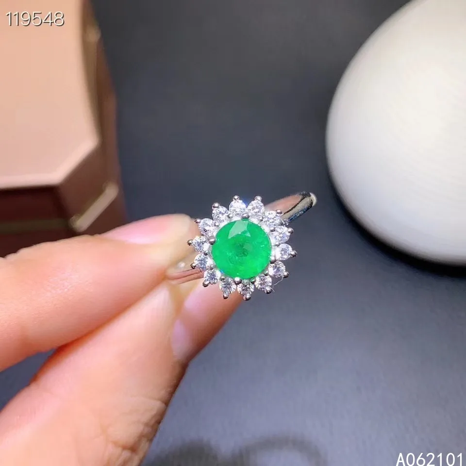 

KJJEAXCMY fine jewelry S925 sterling silver inlaid natural Emerald new girl lovely ring support test Chinese style with box