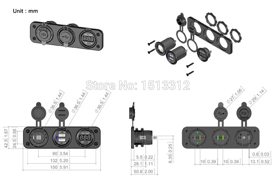 Автомобильное зарядное устройство мотоцикл двойной USB адаптер+ 12 V/24 V гнездо прикуривателя+ Цифровой вольтметр