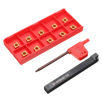 

10Pcs Gold CCMT060204-HM Carbide Inserts + SCLCR0808F06 Tool Holder Boring Bar with Wrench For Lathe Cutter Turning Tool