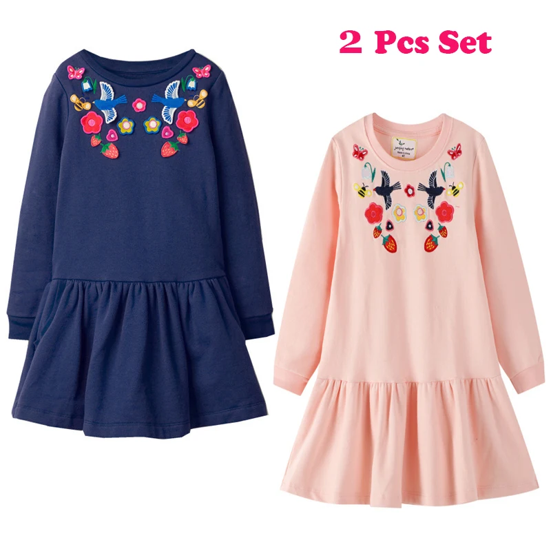 

Jumping Meters 2 PCS Set Cotton Embroidery Baby Girls Dress for Autumn Spring Kids Long Sleeve Costume Fashion Toddler Dresses
