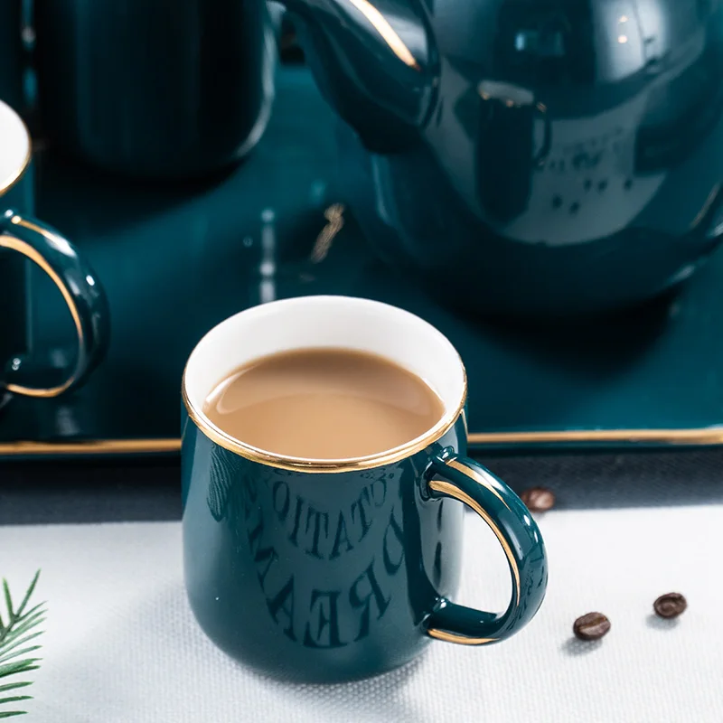 Европейский стиль простой зеленый фарфор чашка чайный горшок офисная чашка для кофе подарок для дома давая послеобеденный чайный набор с поддоном чайный набор