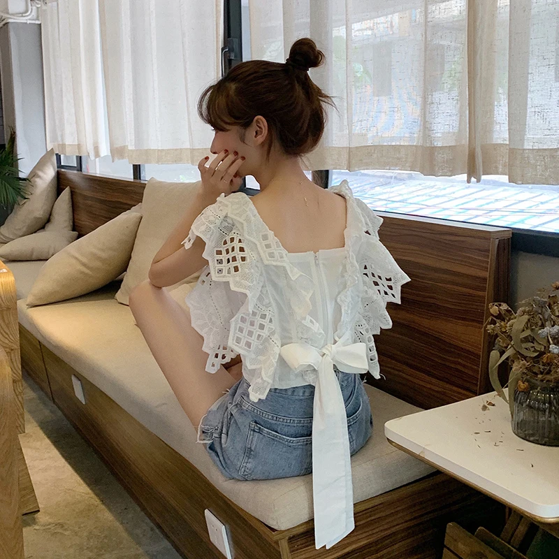Best Price Bow flower Hook Blouse Women Crop Top Plus Size White Tops Shirt Boho Beach Summer shirts Hollow Out Cropped Crochet Square Neck Best Price Bow flower Hook Blouse Women Crop Top Plus Size White Tops Shirt Boho Beach Summer shirts Hollow Out Cropped Crochet Square Neck