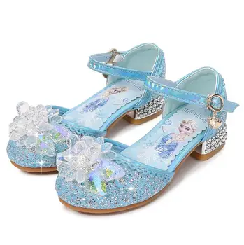 

Sandals Girls Princess Elsa Cosplay Kids Sandals Rhinestone Bling Crystal Children High Heels For Wedding Party Glitter Sequins